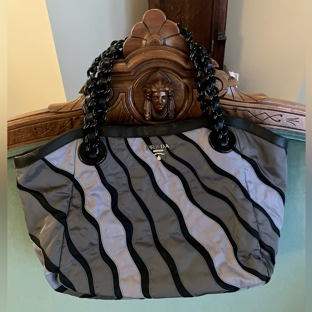 Prada Nappa & Tessuto Waves Tote Prada Black  and Gray tote bag
